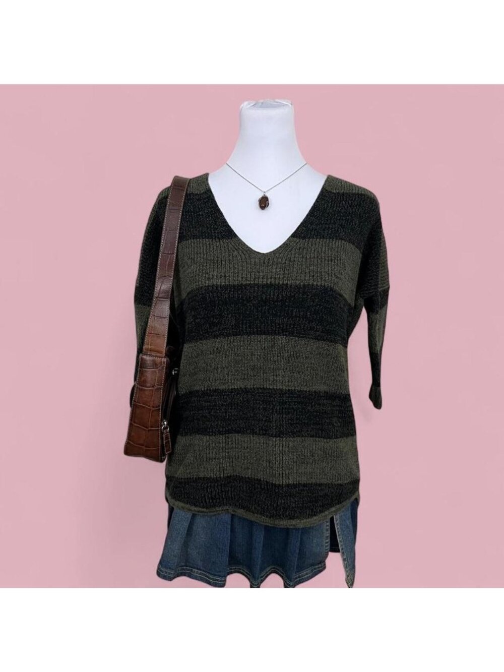 green black striped alt emo grunge top with 1/2 sleeve